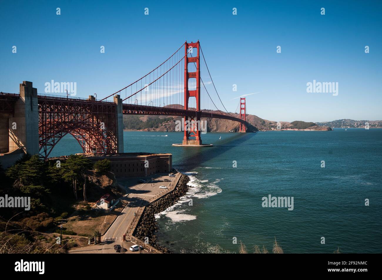 The Golden Gate Bridge is a suspension bridge that spans the Golden Gate, a  strait that connects the Pacific Ocean with the San Francisco Bay. It  connects San Francisco, on the northern