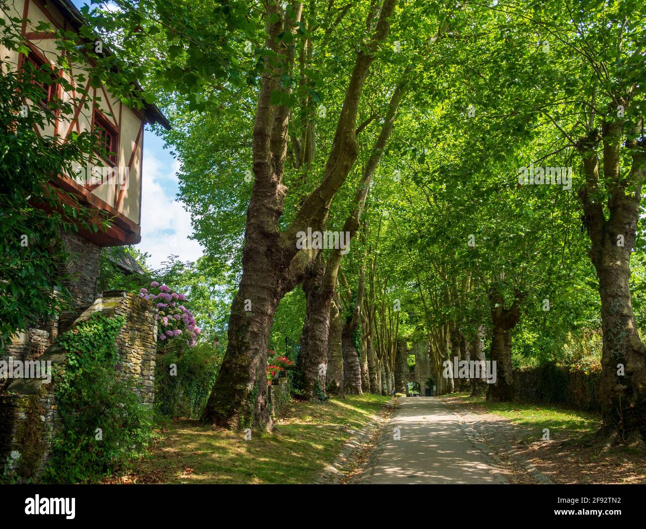 Access path to the castle,Rochefort en Terre, Morbihan, Brittany, France, Europe. Stock Photo