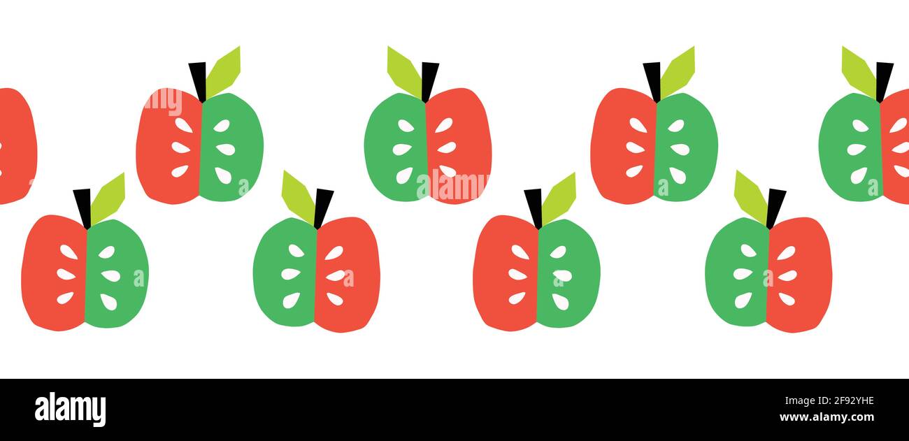 Cute apples seamless vector border. Repeating pattern with Scandinavian ...
