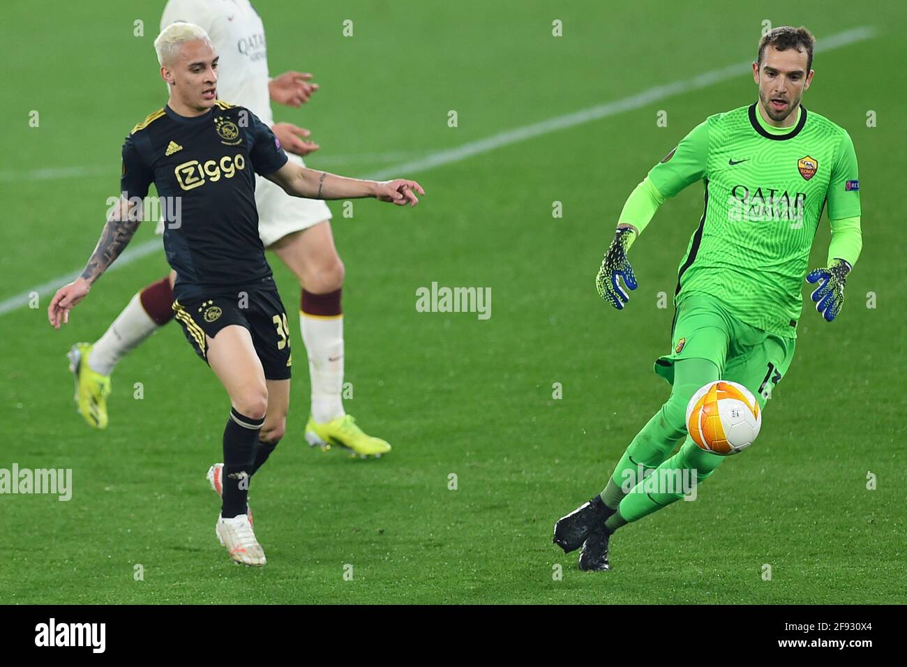 The Ajax Footballer Antony And The Roma Footballer Pau Lopez During The Match Roma Ajax At The Stadio Olimpico Rome Italy April 15th 21 Photo By Massimo Insabato Mondadori Portfolio Sipa Usa Stock Photo