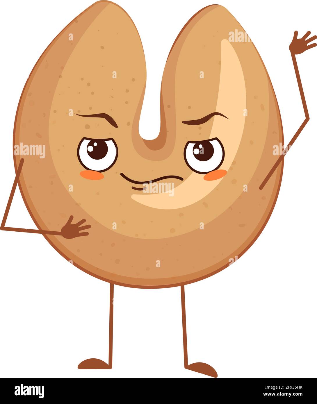 Cute chinese fortune cookies character with face and emotions, arms and legs. The funny or sad