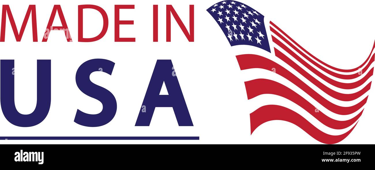 Made in usa logo design. Flag made america american states flags product badge quality patriotic labels emblem star ribbon sticker,Vector illustration Stock Vector