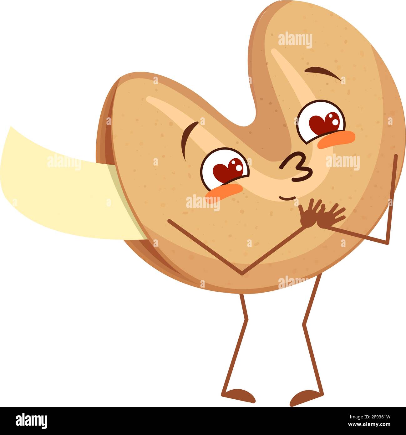 Cute chinese fortune cookies character falls in love with eyes hearts, arms and legs. The funny