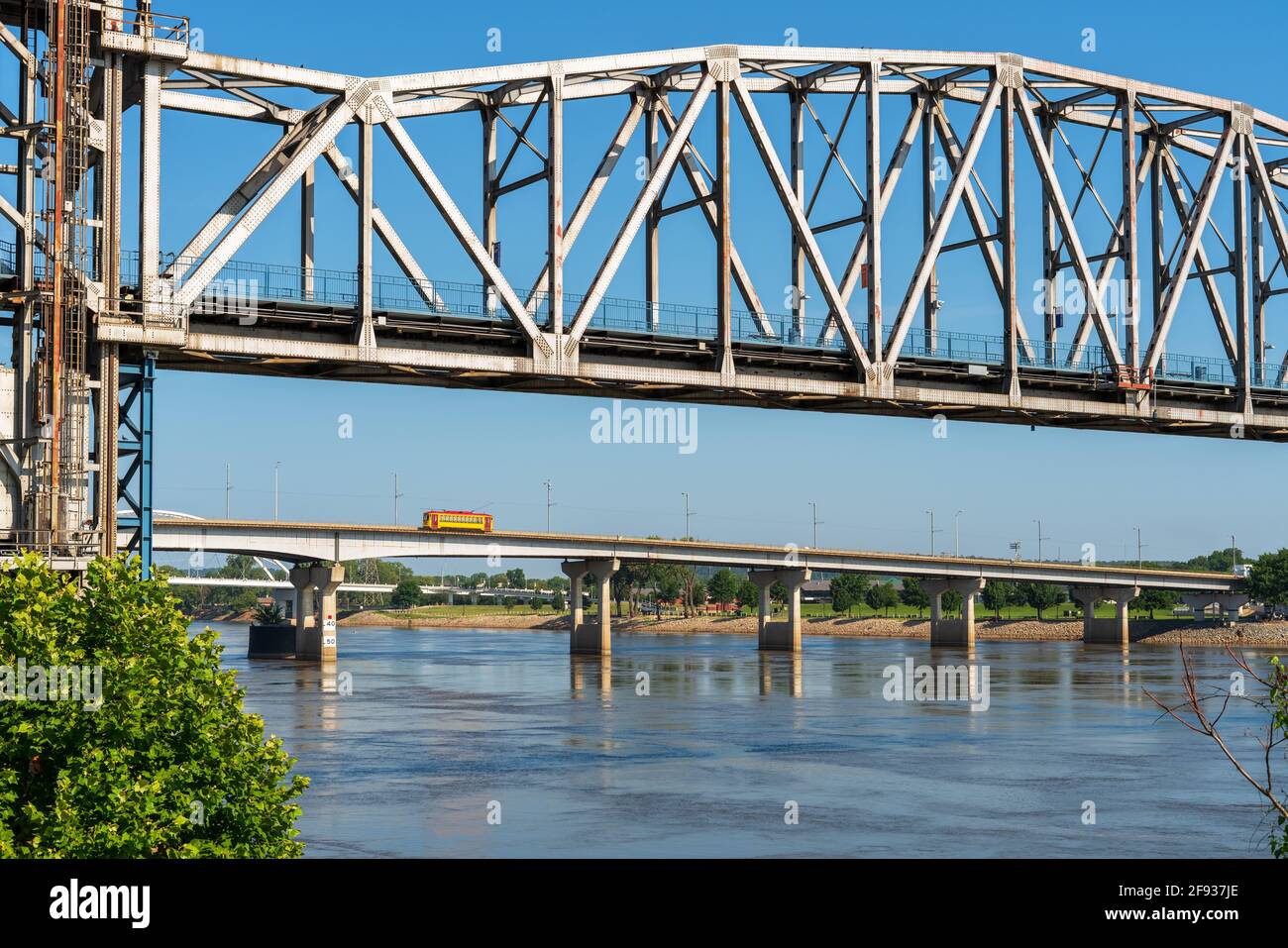 Junction Bridge over Arkansas River in Little Rock, Arkansas, USA. In