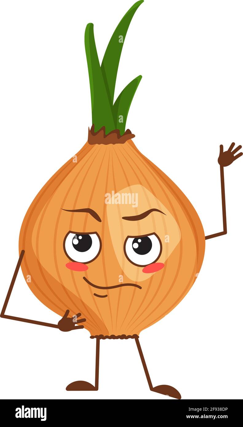 Cute onion character with face and emotions, arms and legs. The funny or  sad hero, vegetable Stock Vector Image & Art - Alamy