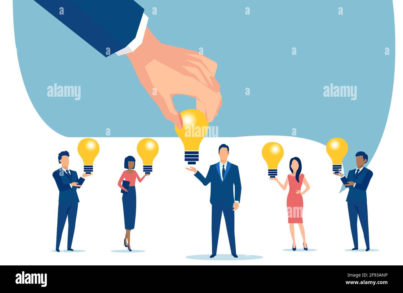Vector of a businessman hand picking idea light bulb from one of the ...