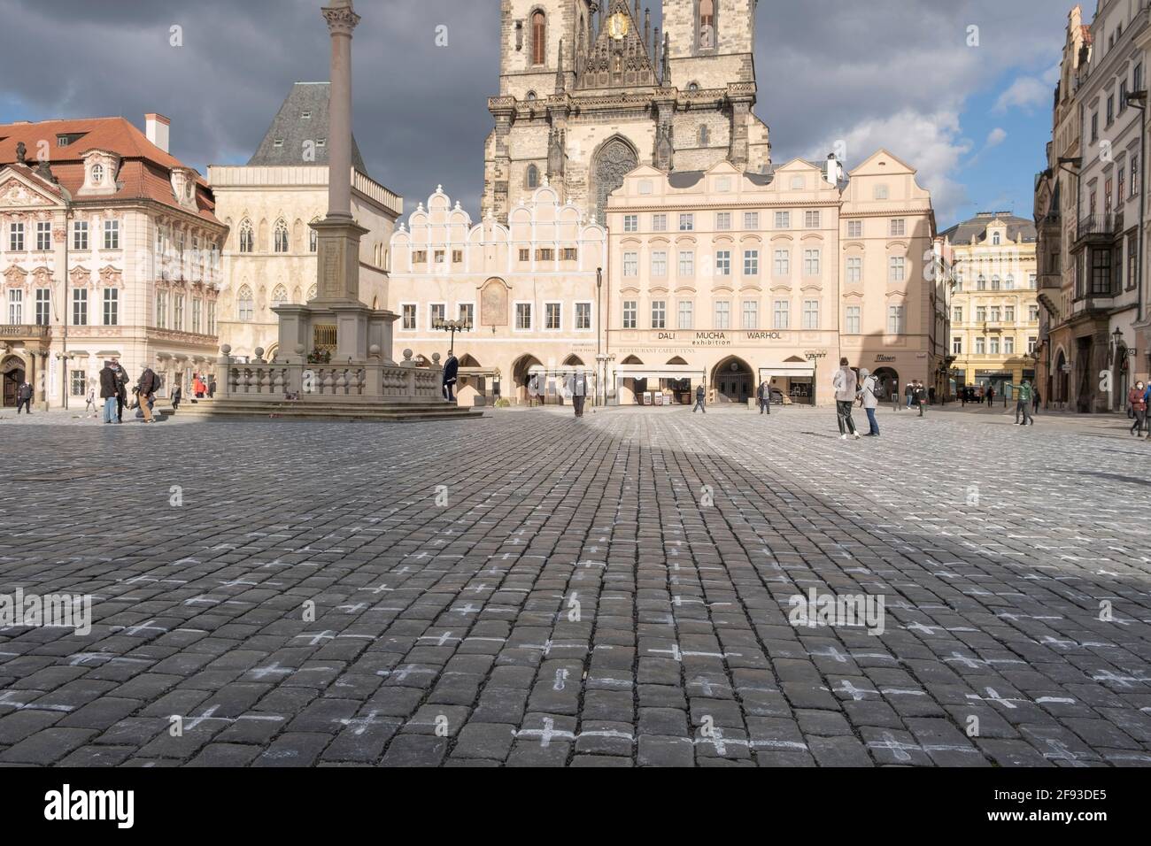 Prague, CZ-22 march 2021: The Czechs symbolically “paved” the Old Town square with thousands of crosses. They symbolize the victims of the coronavirus Stock Photo