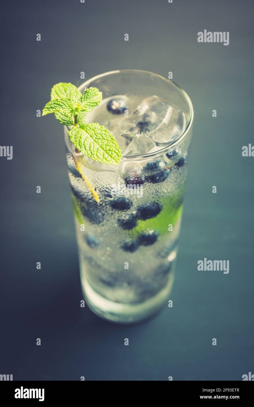 Blueberry mojito cocktail. Selective focus. Shallow depth of field. Stock Photo