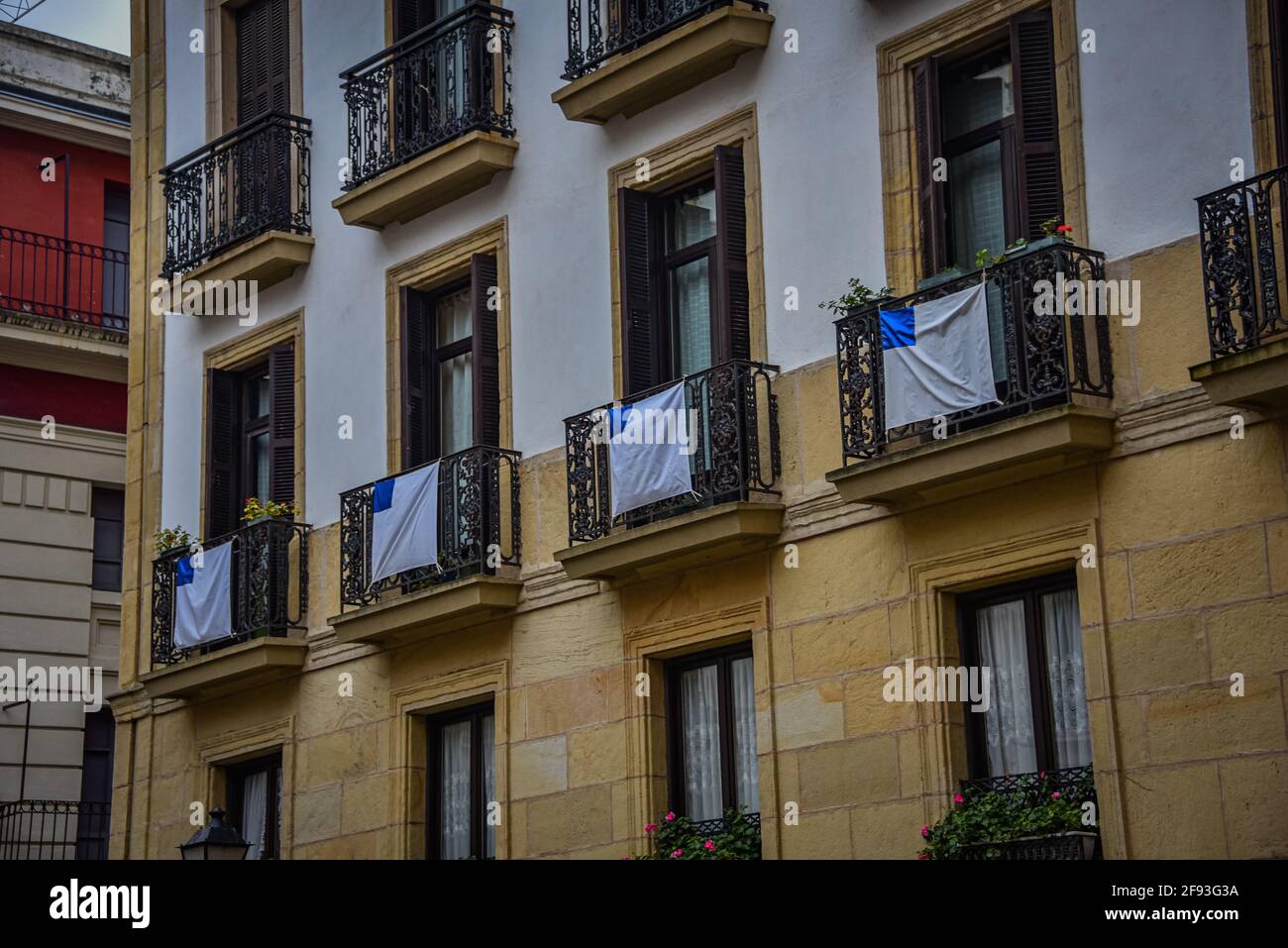 San Sebastian, Spain - Jan 10, 2021: the narrow streets and Pintxo bars of Parte Vieja in the early morning Stock Photo