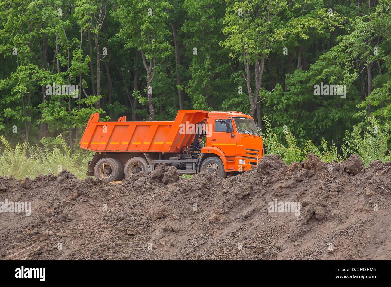large dumper on a motorway under construction Stock Photo