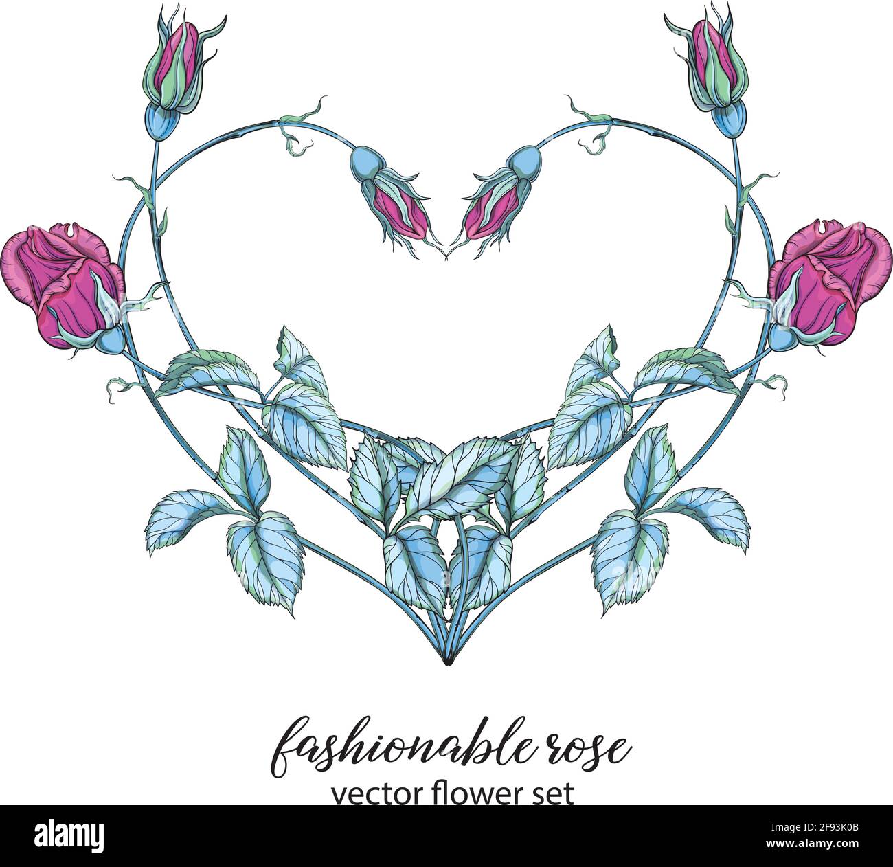 Heart of rose flowers. Pink rose. Vector flower arrangement Stock ...