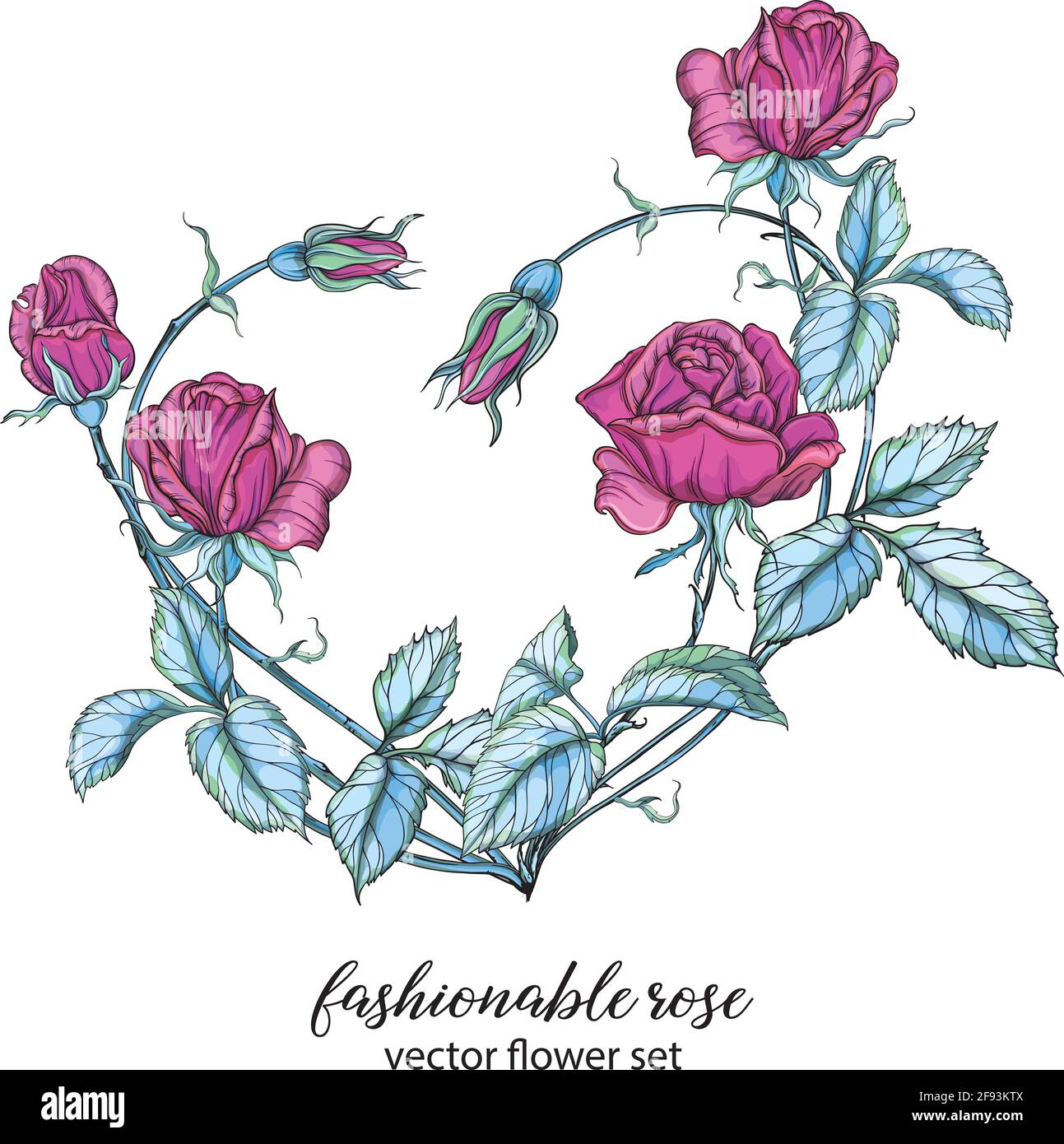 Heart of rose flowers. Pink rose. Vector flower arrangement Stock ...
