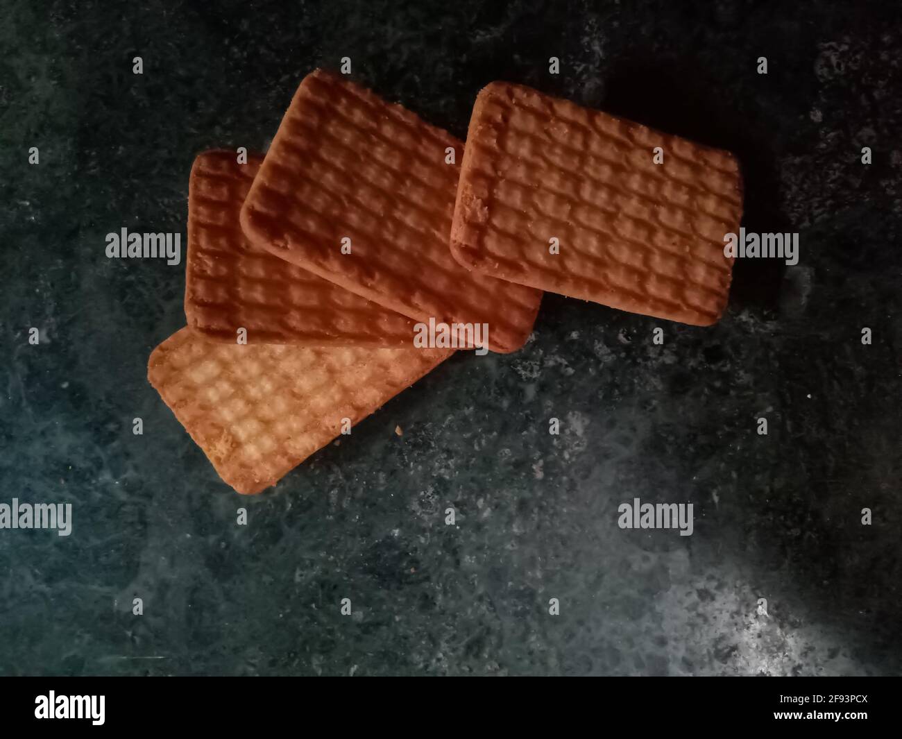 Rectangular biscuits on the marble selective focus on subject Stock Photo