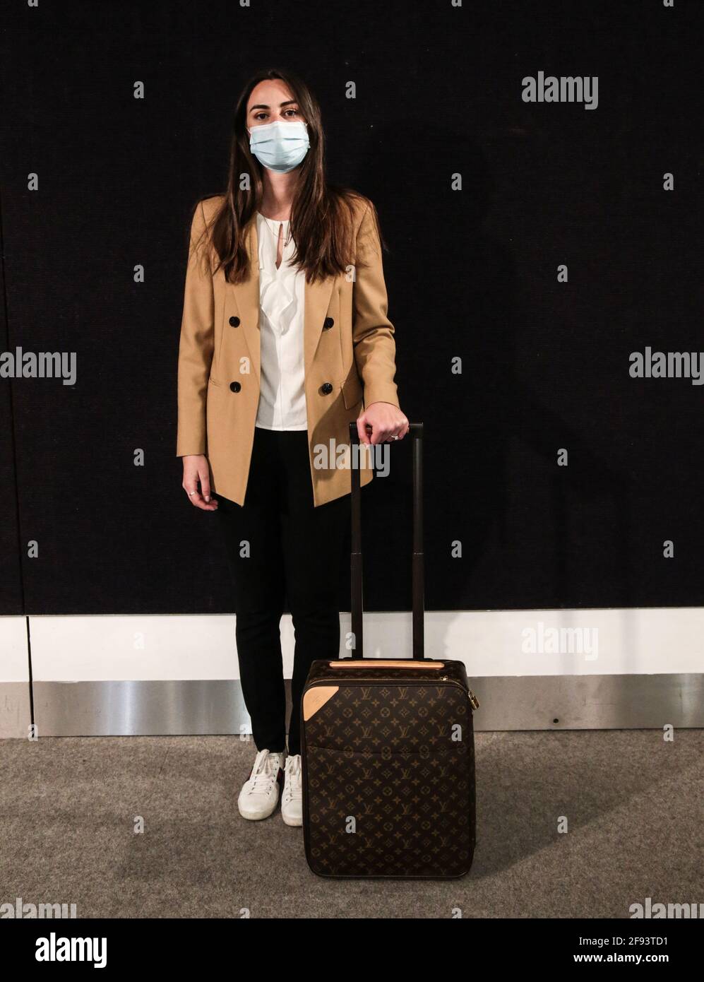 london, UK. 16th Apr, 2021. On show array of luxury accessories for a stylish post-lockdown expedition, including selection of classic and desirable Vuitton Monogram Suitcase 45, Louis Vuitton,