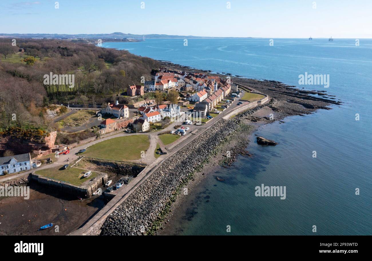 Aerial view of West Wemyss a small fishing village on the Fife coast, Scotland, United Kingdom. Stock Photo