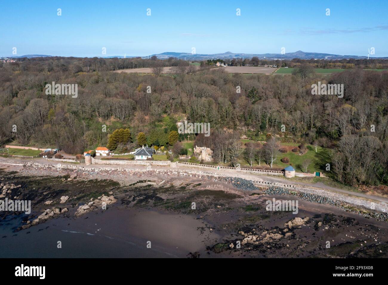 Aerial view of West Wemyss a small fishing village on the Fife coast, Scotland, United Kingdom. Stock Photo
