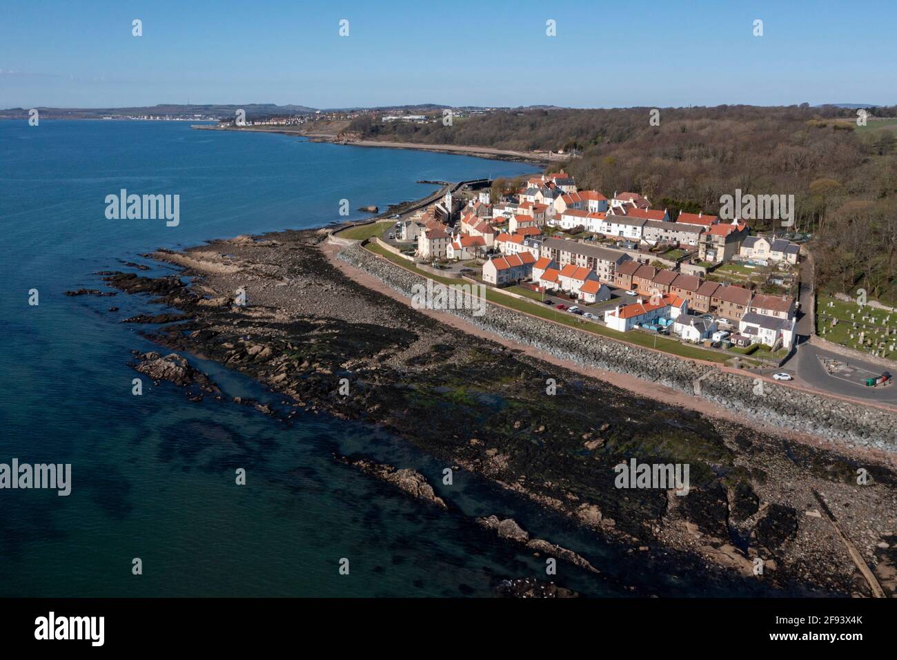 Aerial view of West Wemyss a small fishing village on the Fife coast