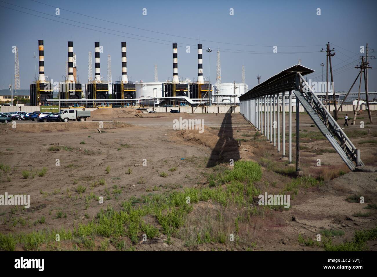 Oil heating and pumping station in desert. Transporting terminal Kaztransoil.. Stock Photo