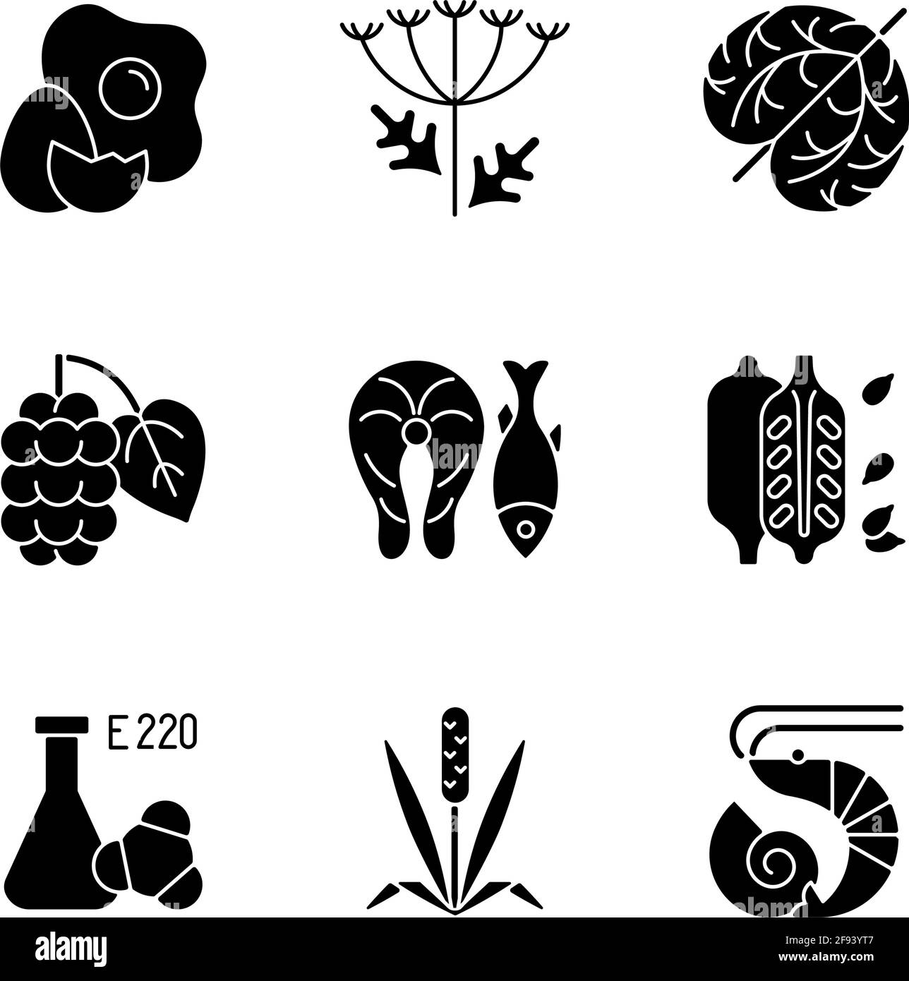 Allergy danger black glyph icons set on white space Stock Vector Image ...