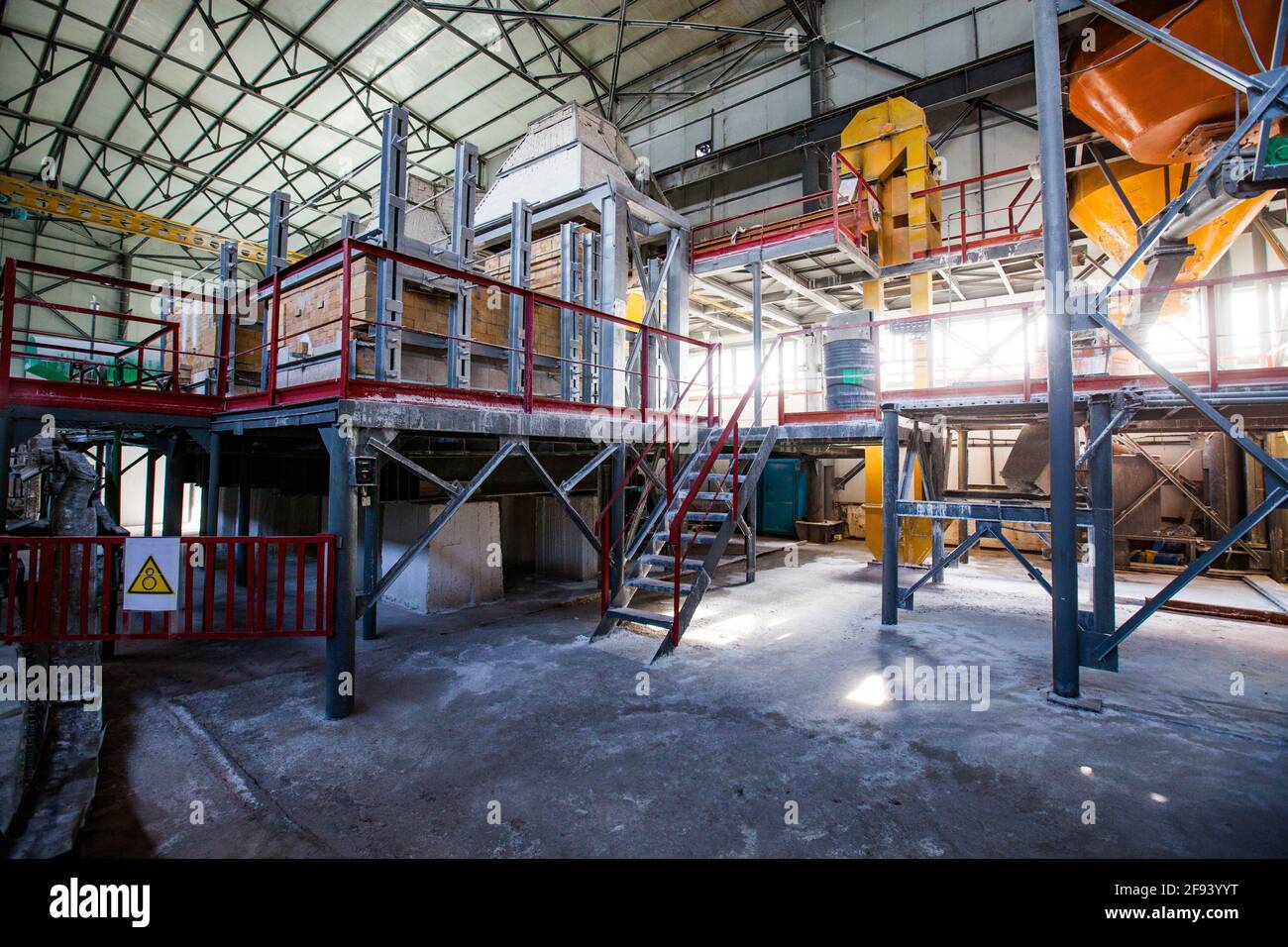 Factory workshop and glass recycling furnace and equipment. Shymkent, Kazakhstan  Ferrum Vtor company Stock Photo