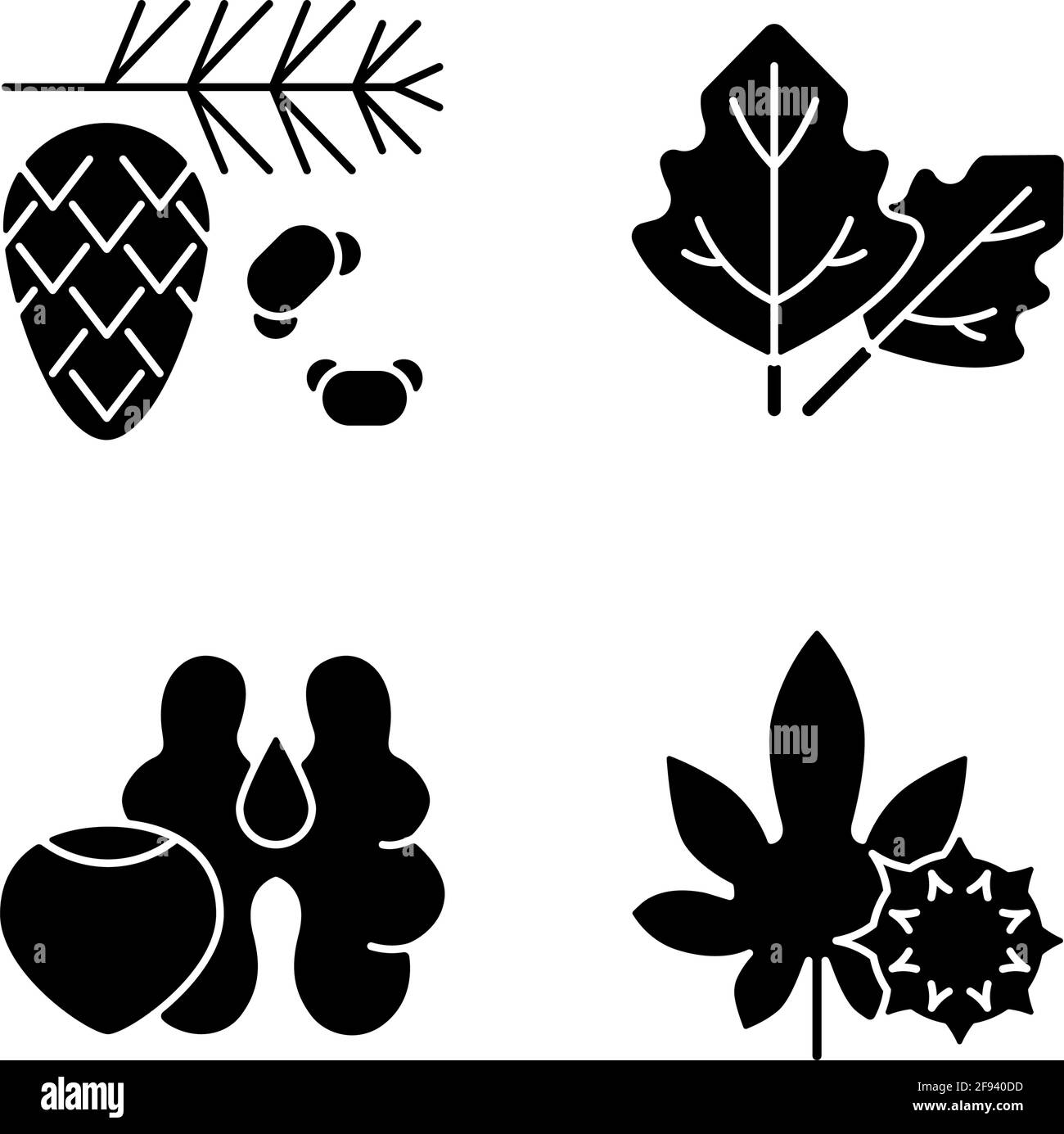 Cause of allergic reaction black glyph icons set on white space Stock Vector