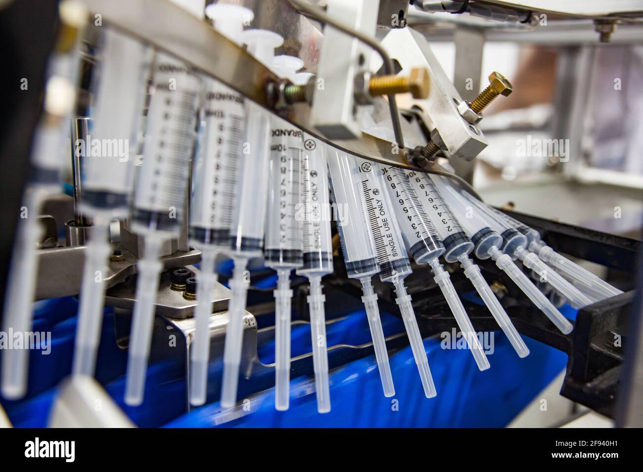 Atyrau, Kazakhstan. Medical syringe production plant.New syringes with