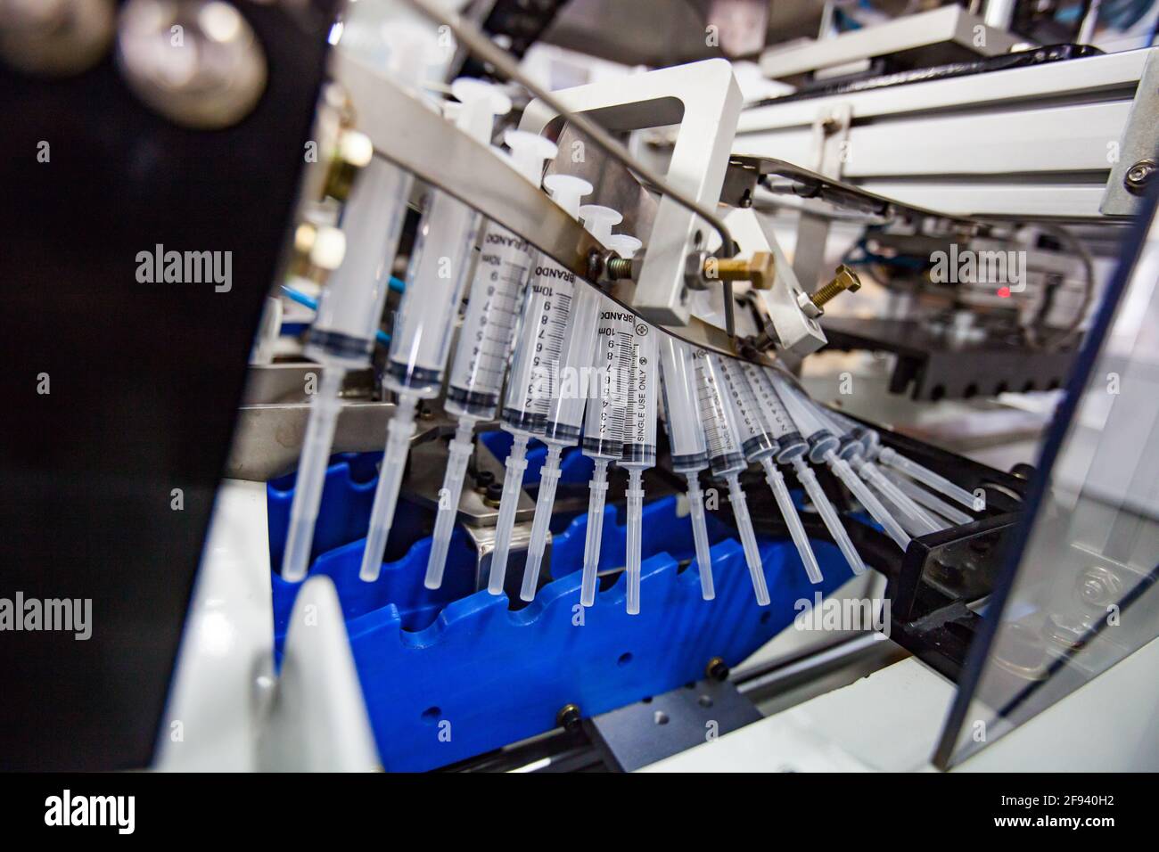 Atyrau, Kazakhstan. Medical syringe production plant.New syringes with