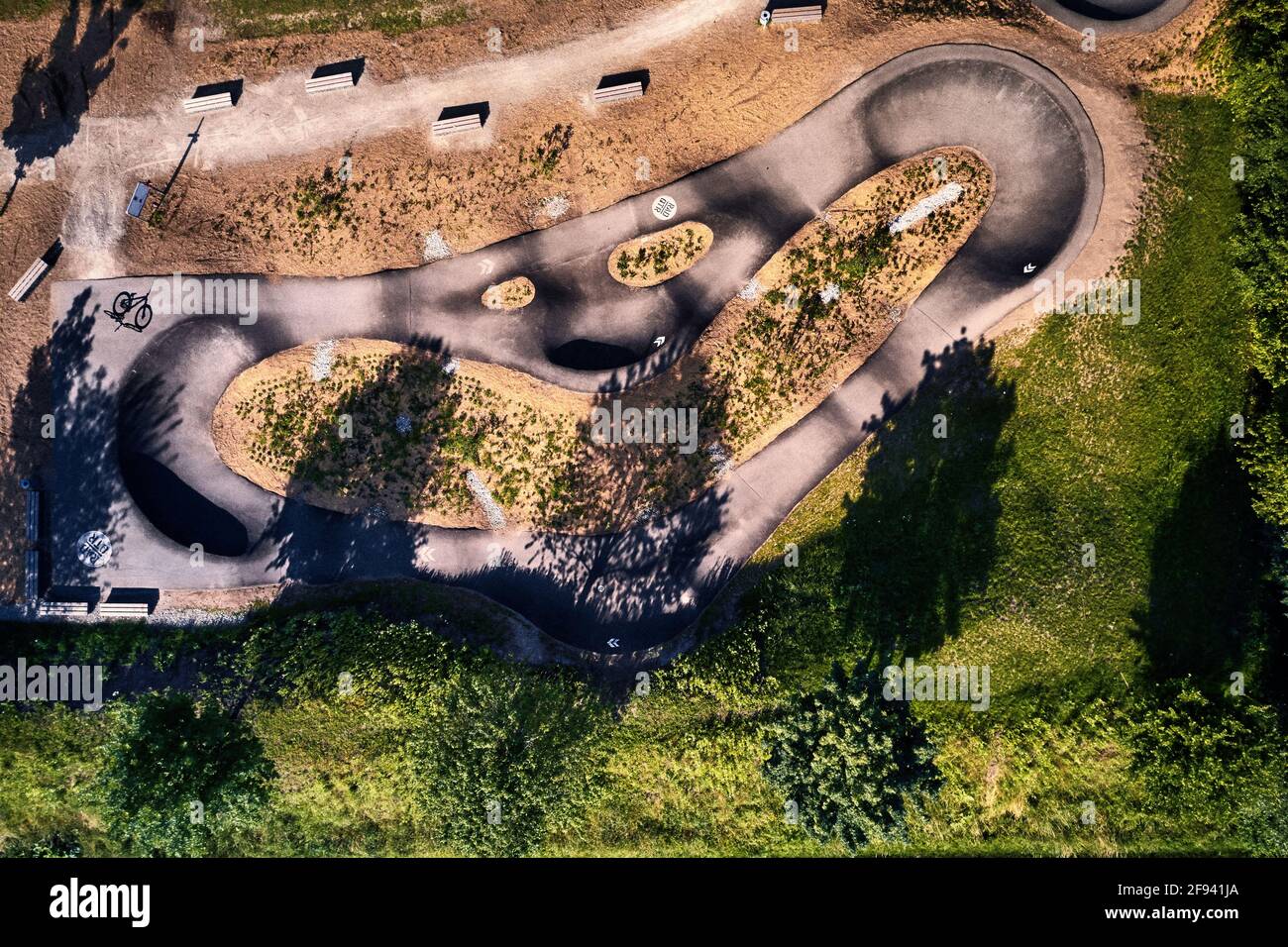 a topdown view of a pumptrack, Aschheim, Germany Stock Photo
