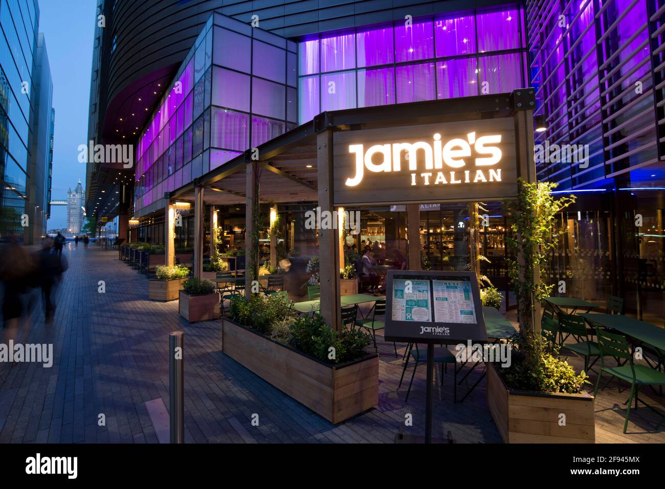 Jamie's Italian Restaurant , More London Place, London near tower bridge , near city hall , at dusk 2014 Stock Photo