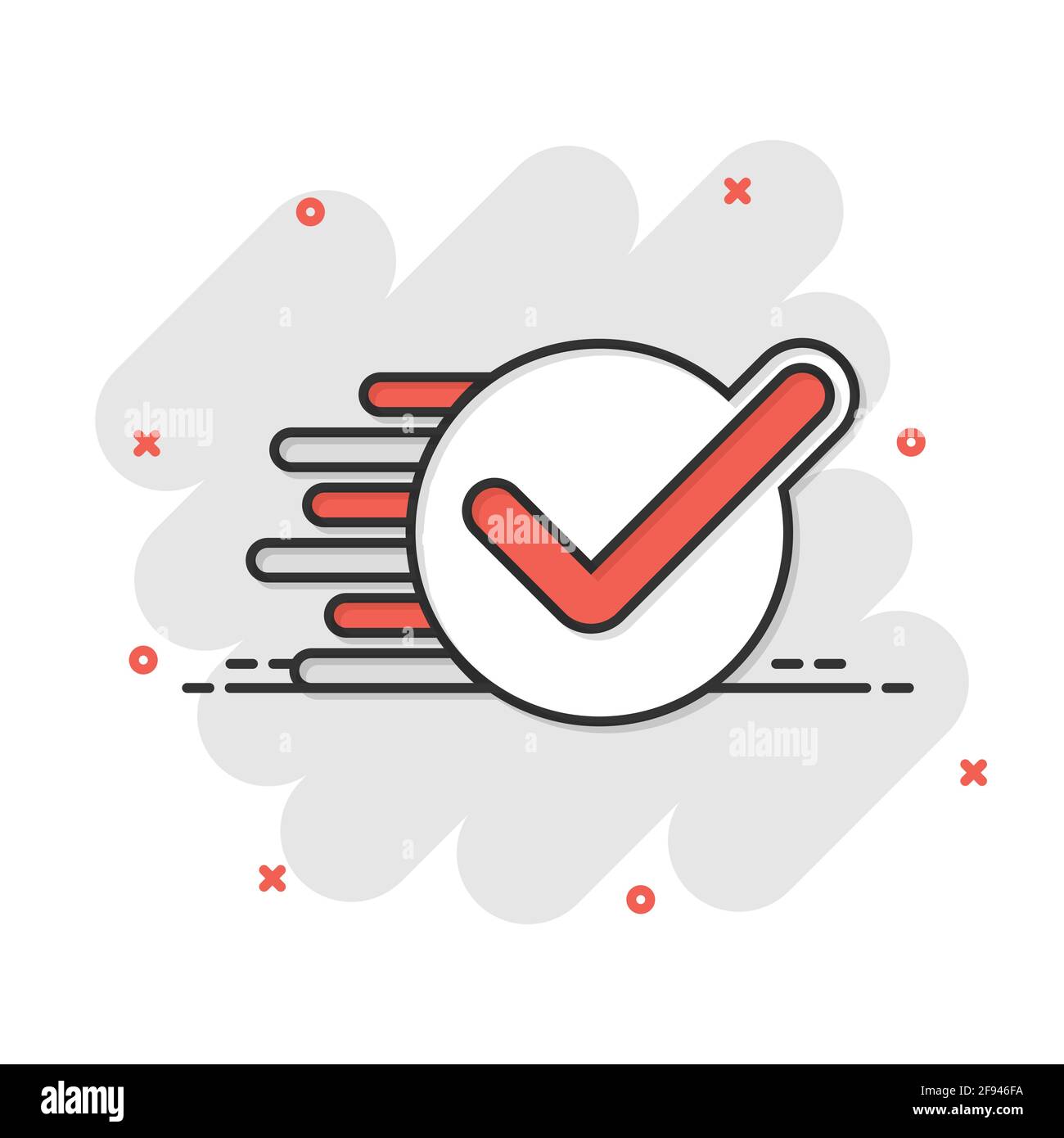 Check mark sign icon in comic style. Confirm button cartoon vector ...
