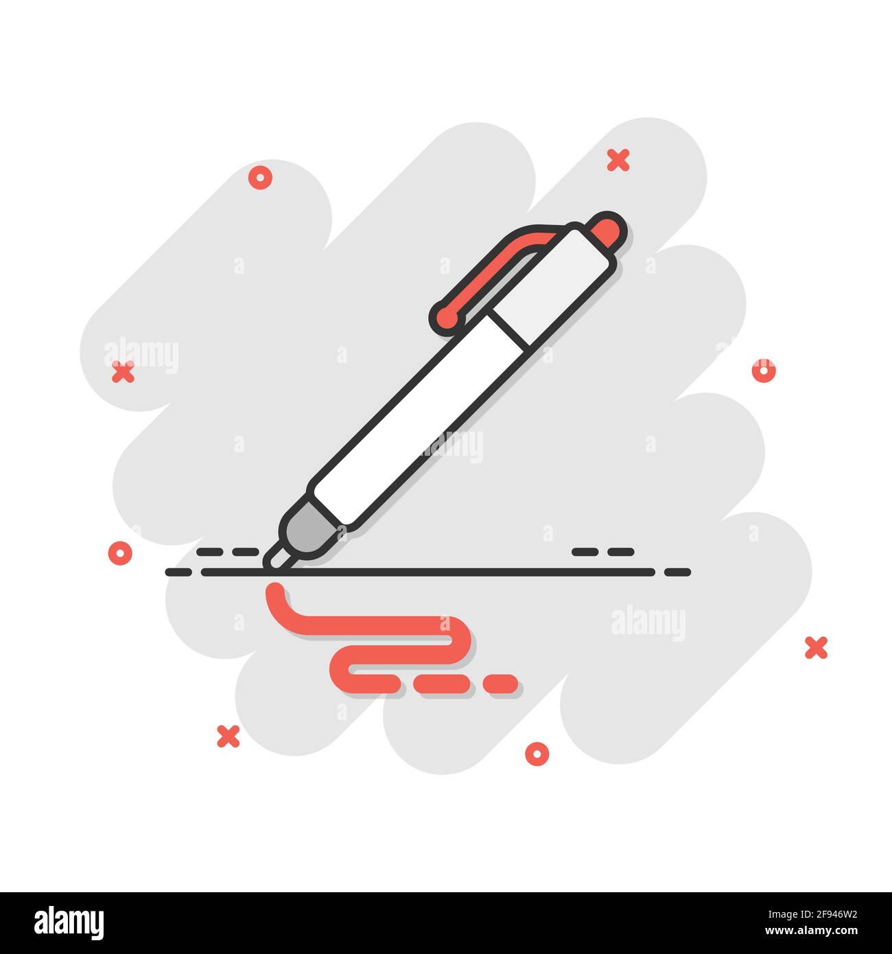 Pen icon in comic style. Ballpoint vector cartoon illustration on white ...