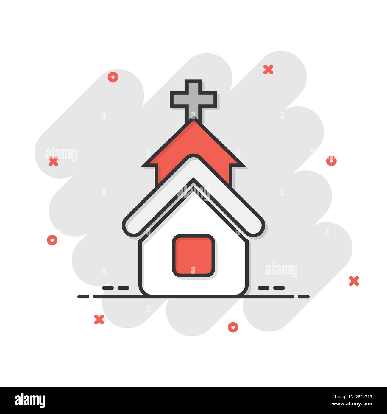 Church icon in comic style. Chapel vector cartoon illustration on white ...