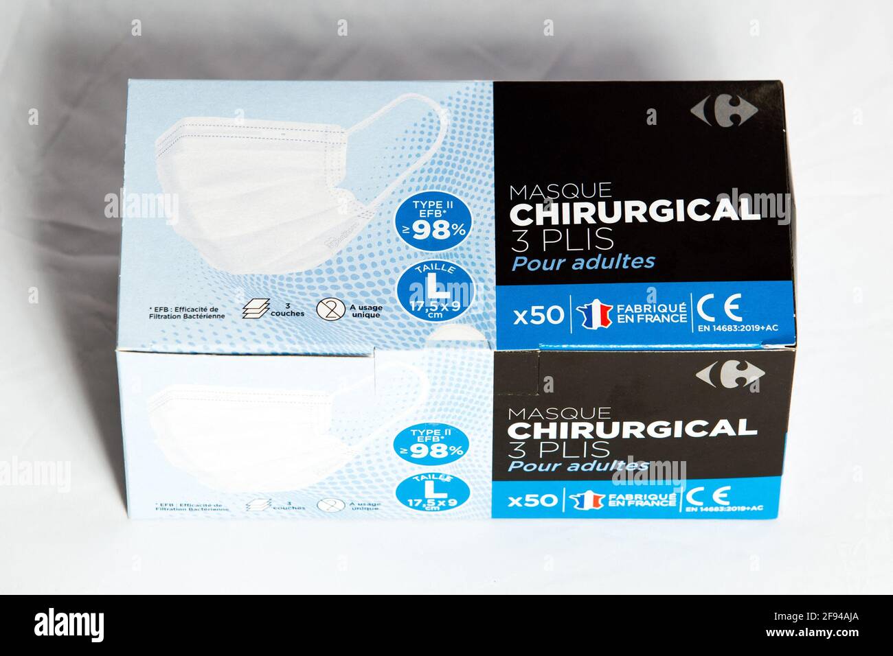 Covid19 - Carrefour launches their surgical masks made in France under  their private label in Paris, France on April 16, 2021. Photo by Nasser  Berzane/ABACAPRESS.COM Stock Photo - Alamy