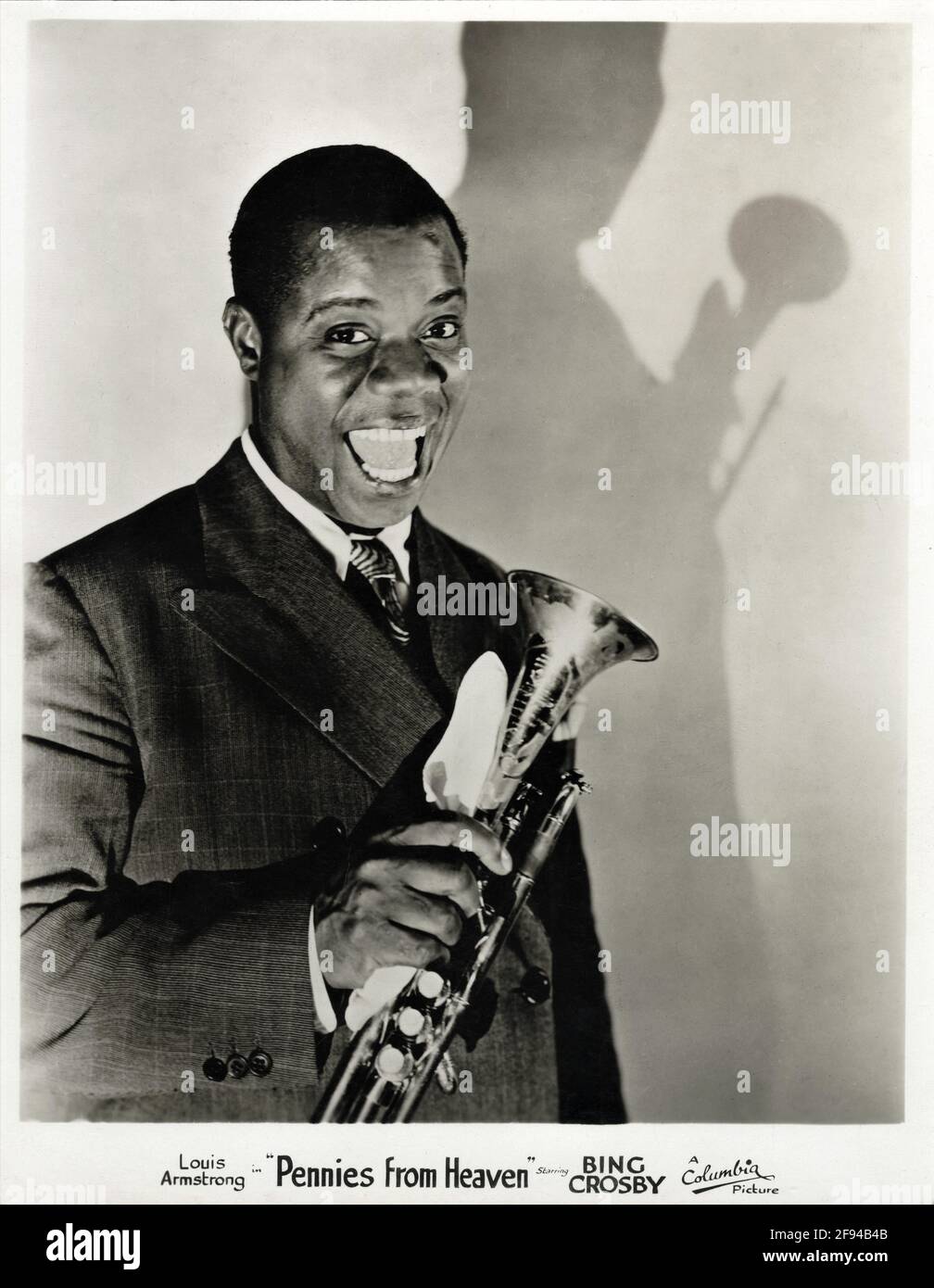 LOUIS ARMSTRONG Portrait with Trumpet publicity for PENNIES FROM HEAVEN 1936 director NORMAN Z. McCLEOD Emanuel Cohen Productions / Columbia Pictures Stock Photo