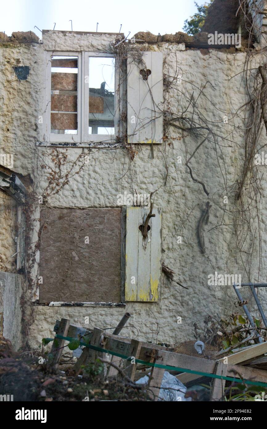 semi demolished derelict old cottage  Stock Photo