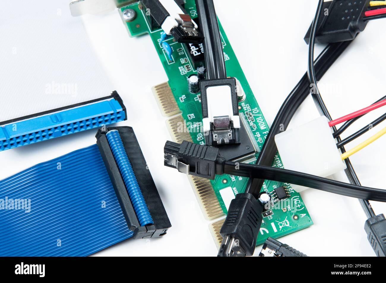 technological waste that remains in residence as computer cables Stock Photo