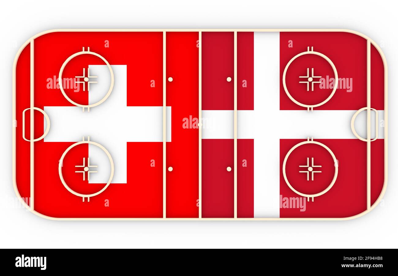 Switzerland vs Denmark. Ice hockey competition 2016. National flags on