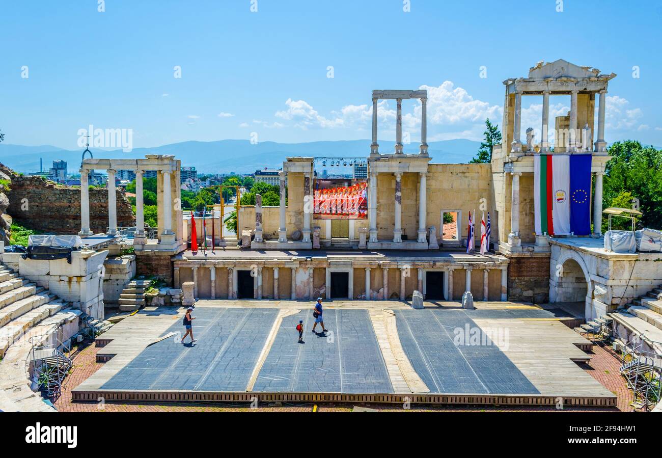 View of an ancient theatre in the Bulgarian city Plovdiv Stock Photo ...