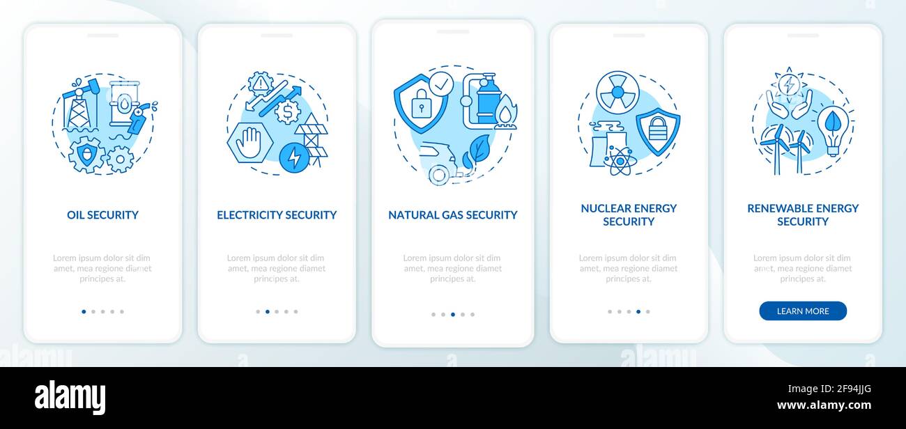 Energy safety types onboarding mobile app page screen with concepts ...