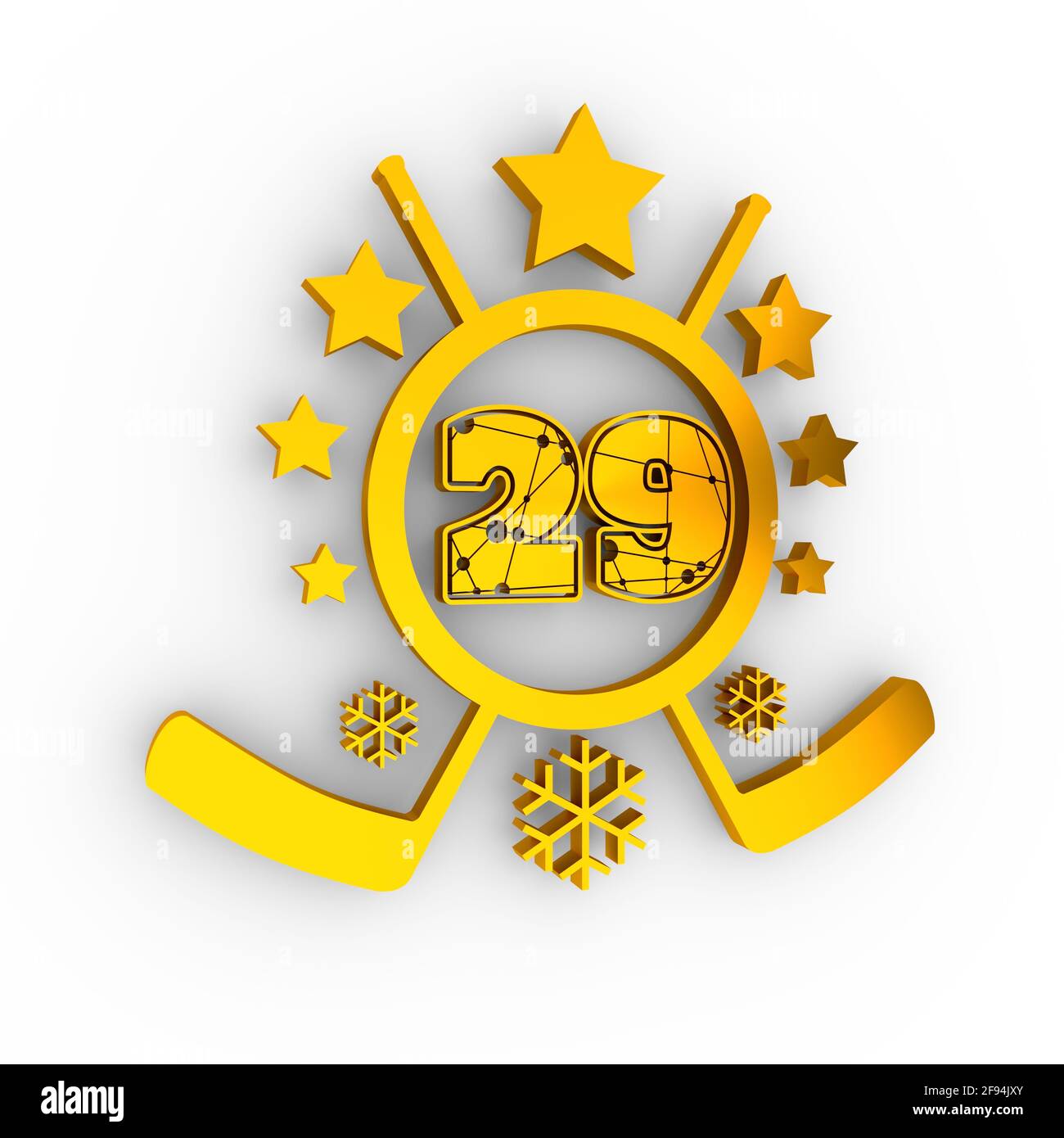 Golden number twenty-nine (29 years) on white background
