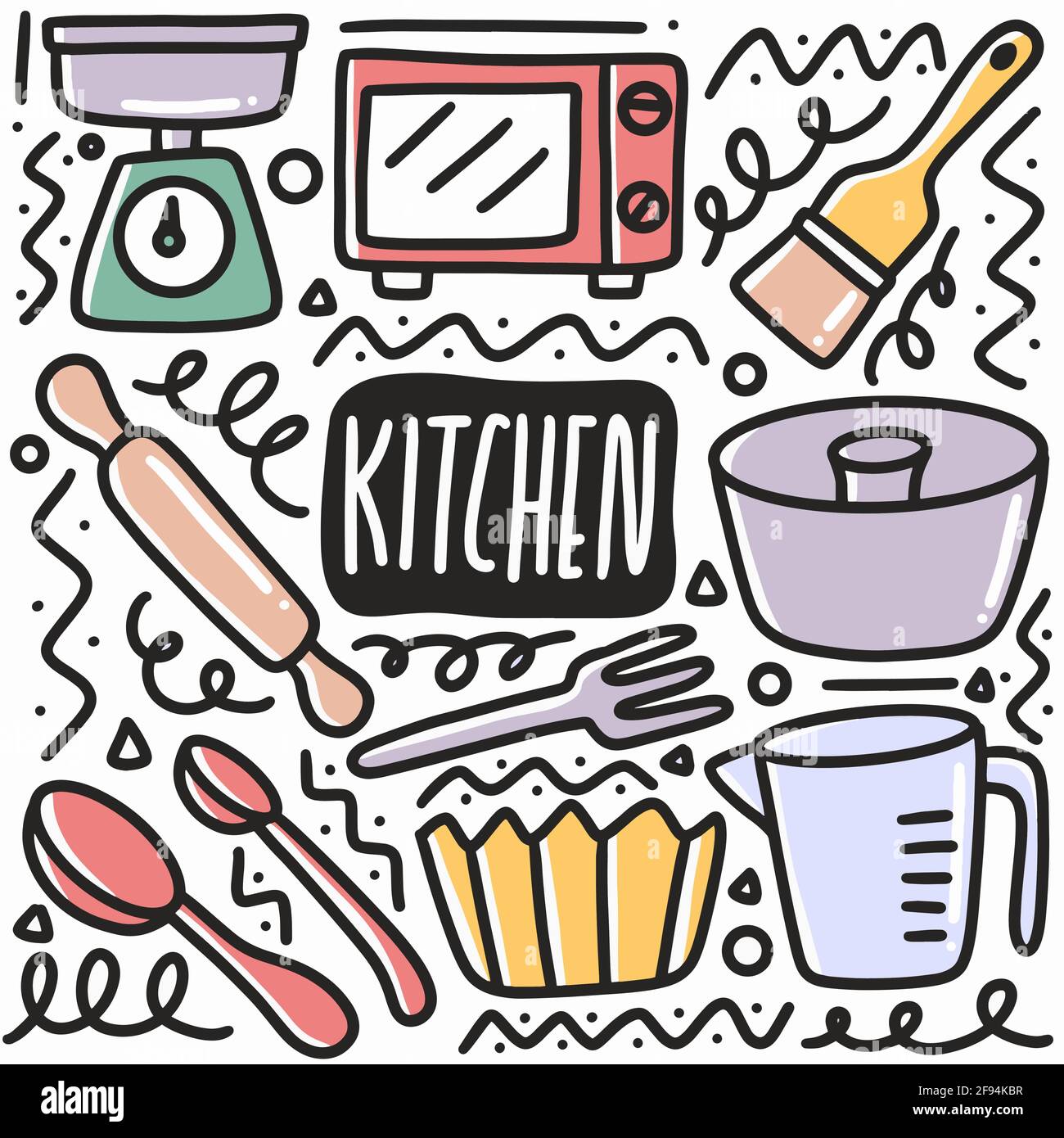hand drawn kitchen equipment doodle set Stock Vector Image & Art Alamy