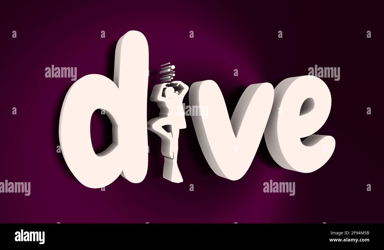 Dive word with silhouette of diver. The concept of sport diving. 3D rendering Stock Photo Alamy