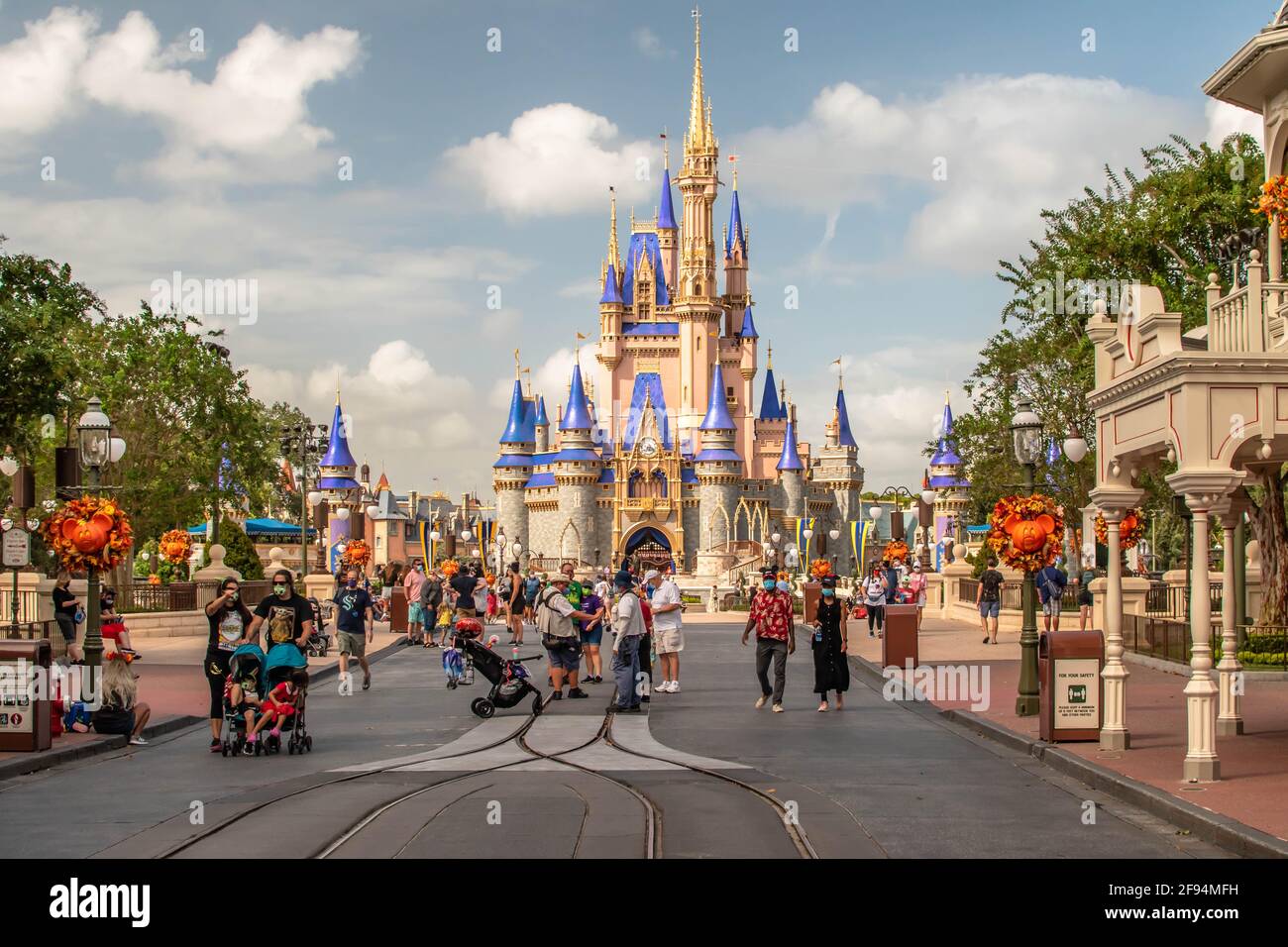 Orlando , Florida. September 21, 2020. People walking on Main Street at Magic KIngdom (216) Stock Photo