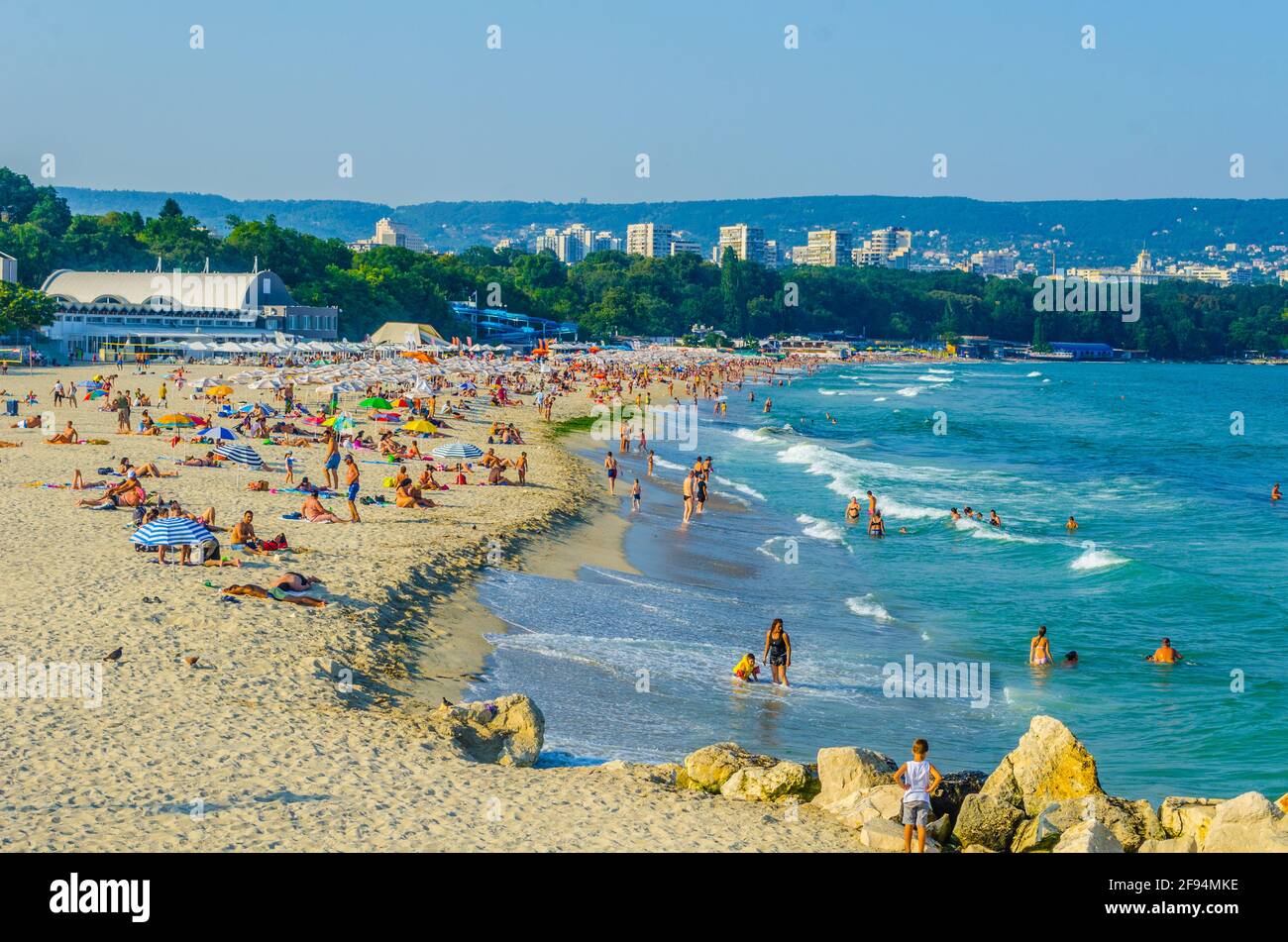 People are enjoying summer on a beach in Varna, Bulgaria Stock Photo ...