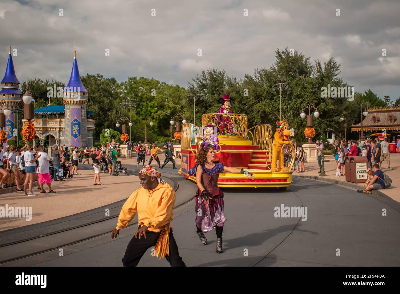 Orlando, Florida. August 04, 2020. Mickey, Minnie and Pluto on Halloween Parade float at Magic Kingdom (472) Stock Photo