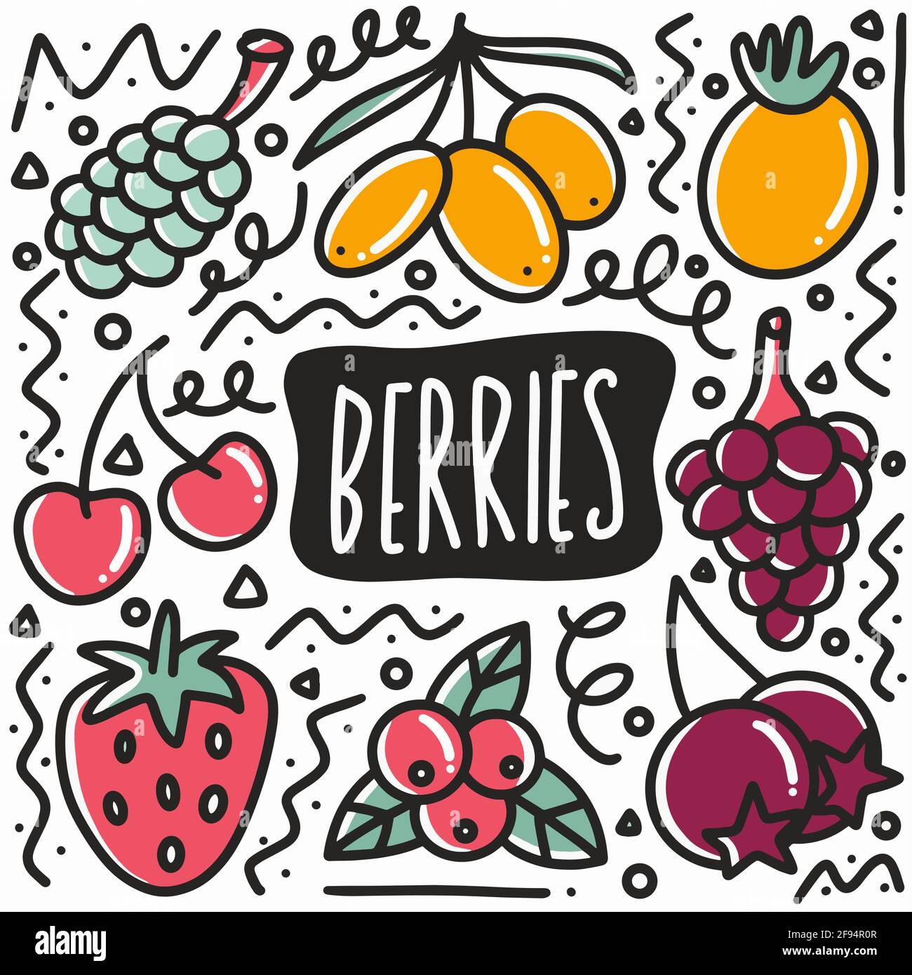 Household Doodle Items stock vector. Illustration of berry - 58265811