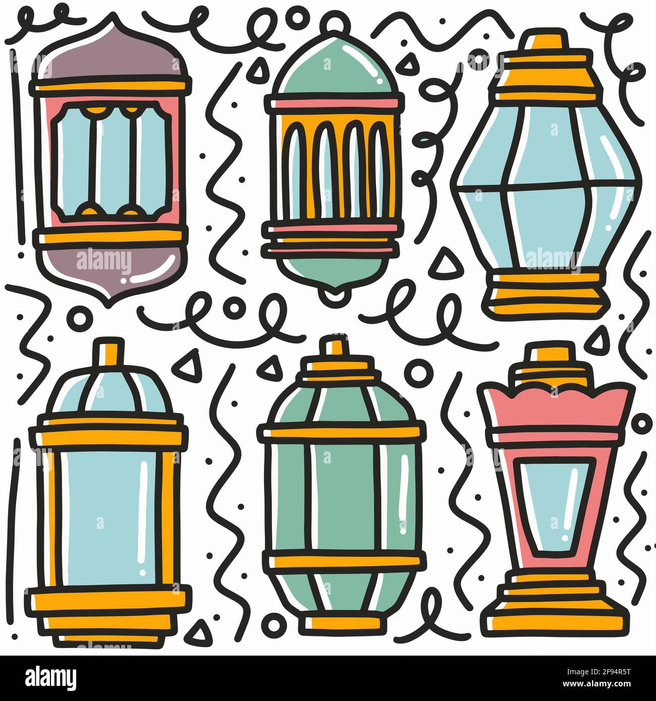 hand drawn garden lamp shape doodle set Stock Vector