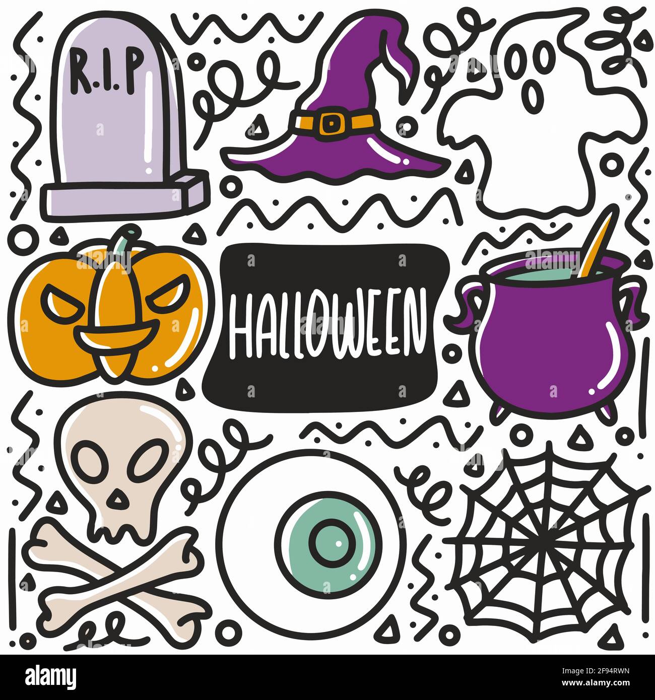 hand drawn halloween party doodle set Stock Vector