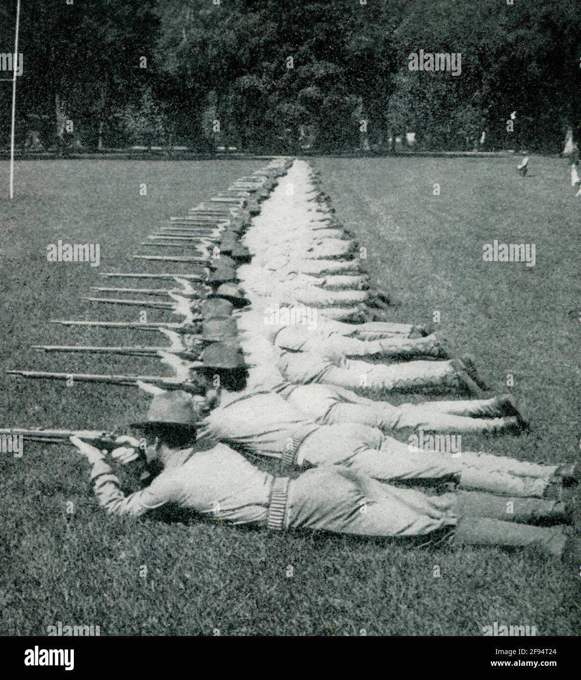 This 1903 photo shows Cadets at West Point Military Academy Skirmish Line. Stock Photo