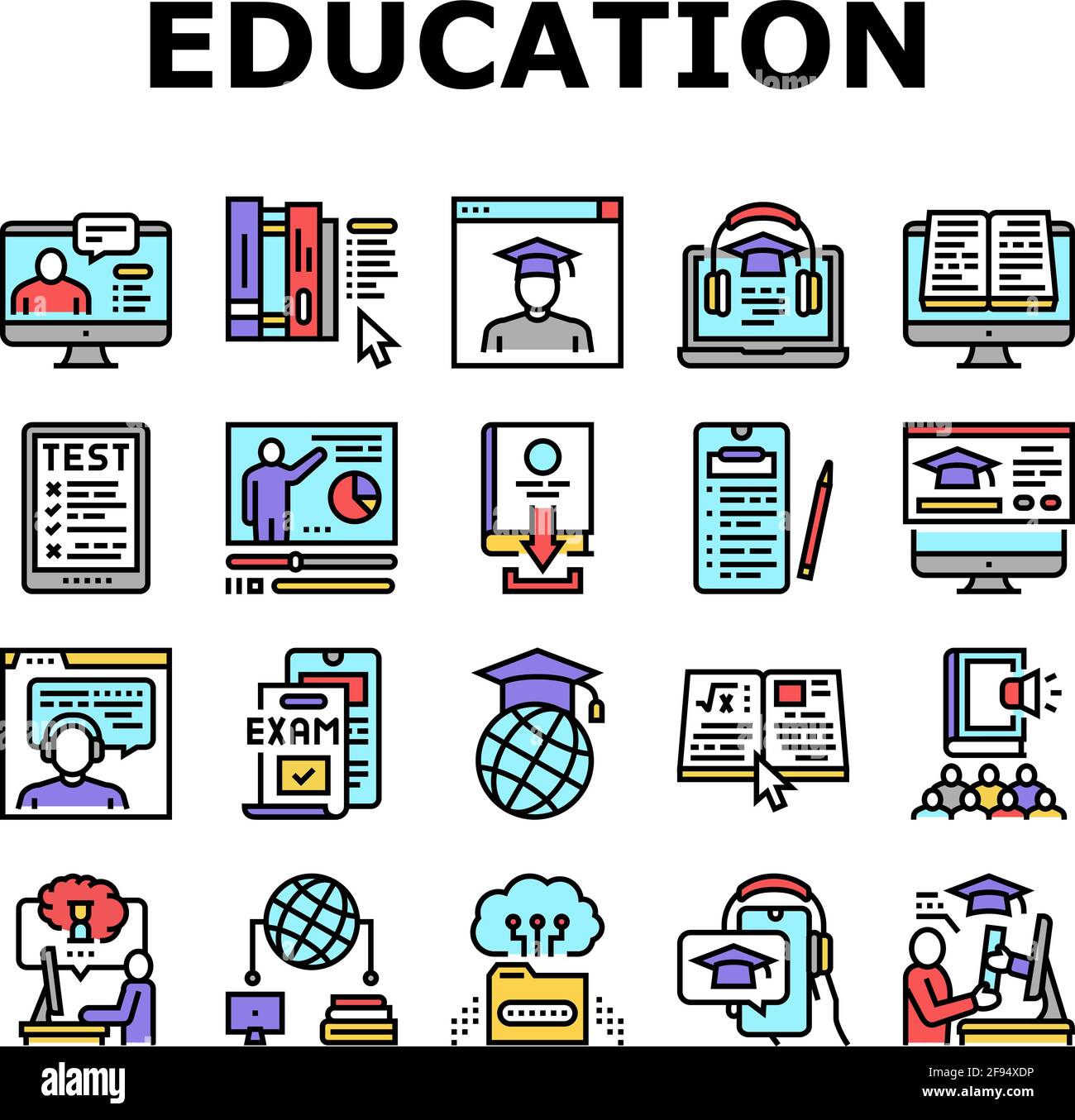 Online Education Book Collection Icons Set Vector Stock Vector